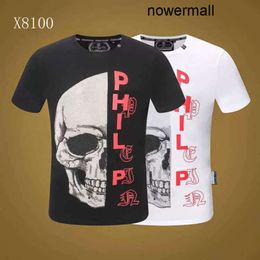 drill Plein men's Philipps n pp head Tee domineering Shirt t-shirt Fashion skull fashion hot brand personality PP round short Qjx sleeve IO2V