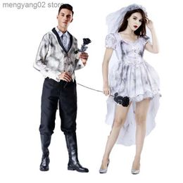 Theme Costume Adult Ghost Groom Come Fancy Dress Women Dead Bride Dress Cosplay Men Halloween Come Role Play Bloody Bride Clothes T231011