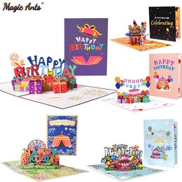 Greeting Cards Happy Birthday Card for Girl Kids Wife Husband 3d Cake PopUp Postcards Gifts with Envelope 231011