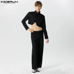 Men's Tracksuits 2023 Men Sets Solid Colour Streetwear Stand Collar Long Sleeve Crop Blazer Pants Two Pieces Casual Suits S5XL INCERUN 231011
