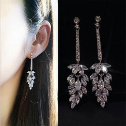 Sparkling Long Drop Earring Luxury Jewellery 925 Stelring Silver Marquise White Topaz CZ Diamond Gemstones Women Wedding Dangle Earr249v