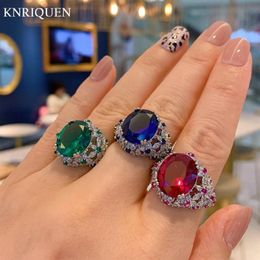 Cluster Rings Retro 925 Sterling Silver Gemstone Party For Women Charms 12 14mm Sapphire Ruby Emerald Ring Fine Jewellery Birthday G221D