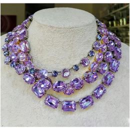 Chokers Fashion Circular Shiny Glass Crystals Luxury Multi Purple Cut Short Choker Necklace for Women Girl Wedding Party Handmade Jewelr 231010