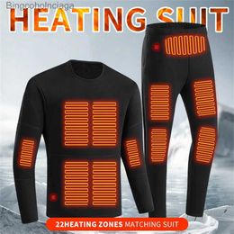 Men's Thermal Underwear Winter Thermal Heated Jacket Men Vest Heated Underwear Men's Ski Suit USB Electric Heating Clothing Fleece Thermal Long JohnsL231011