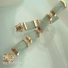 fine natural jade carved 18K gold bangle Chain bracelet319f