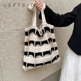 Shopping Bags LEFTSIDE Handbag for Women 2023 Spring Large Cloth Shopper Bag Female Fabric Shoulder Side 231010