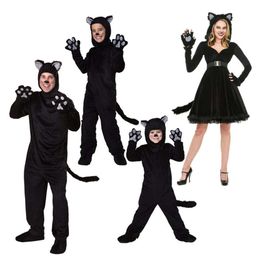 Halloween Adult Kids Black Cat Costume Cosplay Animal Parent Child Stage Performance Costumes