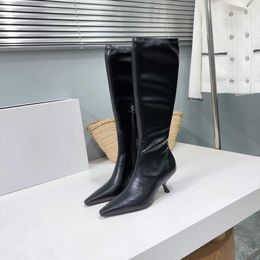 ceiling cat heel over knee elastic boots for autumn and winter, featuring imported elastic Lycra fabric on the upper and sheepskin padding inside