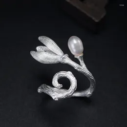 Cluster Rings Amxiu 925 Sterling Silver Ring Freshwater Pearl Flower Open Accessories Women Brand Bijoux Fine Jewellery