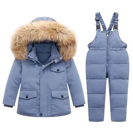 Down Coat Parka Real Fur Hooded Boy Baby Overalls Winter Down Jacket Warm Kids Coat Child Snowsuit Snow toddler girl Clothes Clothing Set 231010