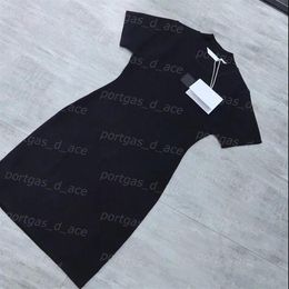 Luxury Designer Knit Dress Brand Womens T Shirt Black Hip Cover Dress Short Sleeve Turtleneck Knitted Tops2392