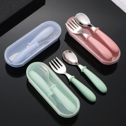 Dinnerware Sets With Round Handle Cute Pattern Birthday Gift 304 Stainless Steel Children's Cartoon Tableware Fork Spoon Box Set