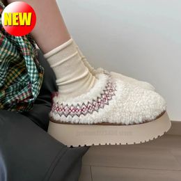 Australia lamb wool tazz snow boots ethnic style sheepskin fur integrated slippers classic platform snow booties women winter warm slip-on shoes white teddy brown