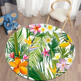 Christmas Decorations Tropical Leaves Round Carpets for Living Room Green Printed Parlour Bedroom Carpet Rugs Bath Decoration Non-slip Mat