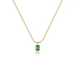 Pendant Necklaces Green Stone Necklace For Women Girls Vintage Square Emerald Zircon Gold Color Stainless Steel Jewelry Wholesale(GN368)