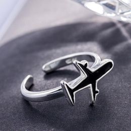 Cluster Rings Fashion Silver Color Black Aeroplane Plane Travel Open Finger Ring Adjustable For Women Girl Jewelry Gift Dropship Wholesale