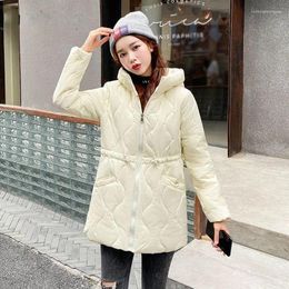 Women's Trench Coats Solid Hooded Mid-length Cotton Winter Jacket Fashion Drawstring Slim Lightweight Warm Coat Women Casual Parkas Casaco