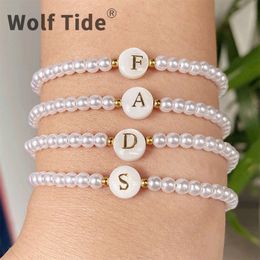 Wolf Tide Cute Round 26 Initial Letter Pearl Bracelet Women's Fashion VSCO Friendship Beaded Bracelets Bundle Beads Hand Jewellery Accessories For Women Wholesale