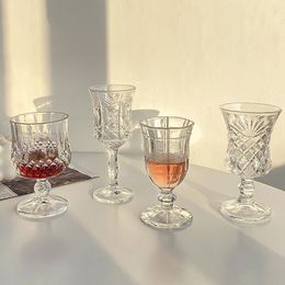 Wine Glasses Vintage European Flower Relief Tall Glass Light Luxury Ins Style Champagne Red Carved Juice Dessert Transparent Cup