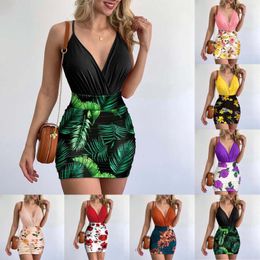 Ethnic Clothing 2023 European And American Sexy Fashion Suspender Top Trendy Pleated Printed Skirt Suit Control Swimsuit