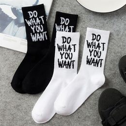 Funny Trendy Do What You Want Letter Long Crew Socks Harajuku Hip Hop Skateboard Women Men Novelty Black White Cotton Hosiery258c