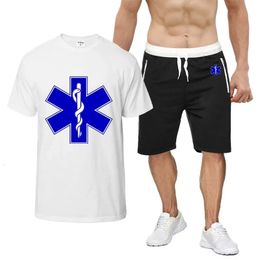 Men's Tracksuits EMT Emergency Ambulance 2024 Men's Summer Two Pieces Casual Tracksuit Short Sleeve Set T-shirtShorts Fitness Sportswear 231011