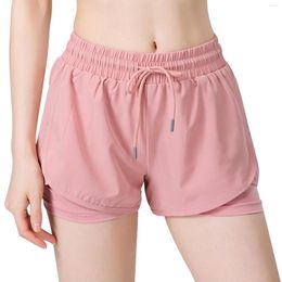 Active Shorts Women Workout Double Layer Jogging Side Pocket Breathable Running Elastic Waist Home Gym Yoga For Summer Quick Dry Casual