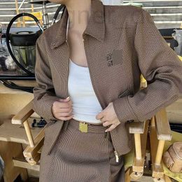 Women's Two Piece Pants designer UK 2023 Autumn/Winter Thousand Bird Checker Polo Jacket Coat A-line Pleated Short Skirt Set 8MXO