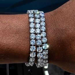 Round Square Cut Mens Tennis Bracelet Zirconia Triple Lock Hiphop Jewelry Cubic Luxury Crystal Cz Men Fashion Charm Bracelets Jewe223A