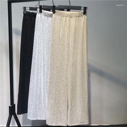 Women's Pants Silver Full Sequined 2023 Women Wide Leg Pant Elastic Waist Bling Luxury Chic Capris Casual Gold Long Female Club