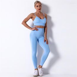 Women's Two Piece Pants 2PCS Women Sport Suit Sexy Running Bra Solid Seamless High Waist Workout Clothing Gym Wear Athletic Yoga Set