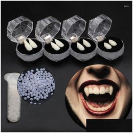 Party Decoration Halloween Vampire Teeth Environmentally Resin A Pair 1.9 Cm Horror Denture Props With Tooth Gel Easy Mount Cosplay Otzhj