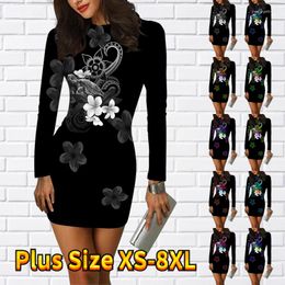 Casual Dresses 2023 Sexy Party Skirt Fall Women's Crew Neck Long Sleeve Elegant Slim Dress Winter 3D Printed Tight Vintage