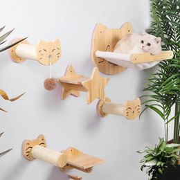 Cat Furniture Scratchers Wall Mounted Cat Climbing Frame Pine Solid Wood Hanging Bed Jumping Platform Scratching Climbing Post Pet Furniture 231011