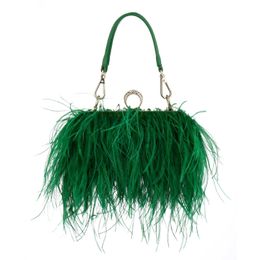 Evening Bags Luxury Ostrich Feather For Women Chain Shoulder Crossbody Bag Tassel Party Clutch Purse Green Wedding Handbags 231010