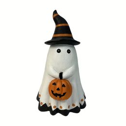 1pc Cute Ghost Carrying Pumpkin Statue, Collectable Ghost Sculpture Resin Decor, White Ghost Party Supplies,Halloween Room Decoration