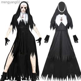 Theme Costume Halloween Nun Come for Women 4-Pcs Mother Cosplay Dress Scary Nun Outfit Priest Dress Up Party Role Play Cosplay T231011