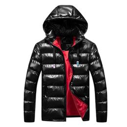 Men's Metallic Down Puffer Bomber Jackets waterproof Hooded Shiny Winter Puffer Coats Zip-up Thicken Baseball Parka Outerwear 13P0H