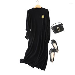 Casual Dresses Masigoch Autumn Winter Chic Embroidery Sweater Knitwear Luxury Cashmere Knee Length Elegant