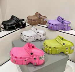 Men women thick-soled rubber slippers sandals metal hollowed-out shoes raised platform cake punk slippers couple sandals Mules shoes 35-44