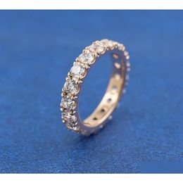 Band Rings Rose Gold Plated Sparkling Row Eternity Ring With Clear Cubic Zirconia Fit P Jewelry Engagement Wedding Lovers Fashion For Dhxn9