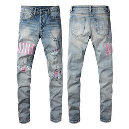 Man jeans tasarımcısı jean mor kot pantolon marka sıska ince fit lüks delik yırtık pantolon sıska pantolon tasarımcı yığın erkek bayanlar trend pantolon 951254810