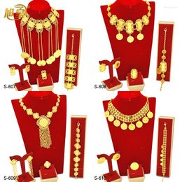 Necklace Earrings Set XUHUANG African Gold Plated Jewelry Ethiopian Bridal Coin Pendant Vintage Tassels Earings Bracelets Sets Wedding Gifts