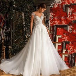 Beach A-Line V-Neck Lace Wedding Dress Boho Off The Shoulder Gown Illlusion With Button For Bride Vestido De Novia 328 328