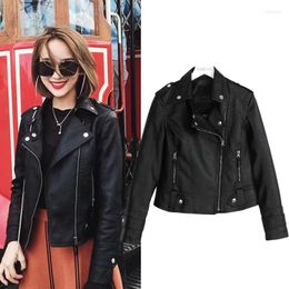 Women's Jackets Korean Version Of Slim Zip Leather Jacket 2023 Autumn Winter Motorcycle Pu Short Coat For Women