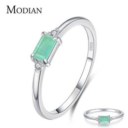 Modian Charm Luxury Real 925 Stelring Silver Green Tourmaline Fashion Finger Rings For Women Fine Jewellery Accessories Bijoux 21061312p