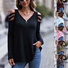 Women's T Shirts Woman's Tshirts Spring/summer Off Shoulder Zipper Long-sleeved Solid Color Fashion Woman Top T-shirt Drop Myh154