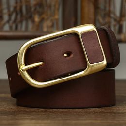 Other Fashion Accessories 3.3cm Retro Cowboy Jeans Belt Male Ceinture Vintage Brass Buckle Cowskin Genuine Leather Belt For Men Waist Strap Homme Casual 231011
