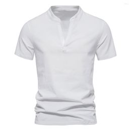 Men's T Shirts Summer Casual Solid Colour Short Sleeve Shirt Fashion Collar Cotton Polo Vintage V Neck Stand Fitness 5XL