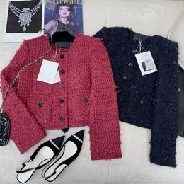 24ss Abbigliamento firmato Giacca da donna Monet Gouache Morbido tweed stile corto Cappotto con fibbia diamante rosa perla Donna di alta qualità